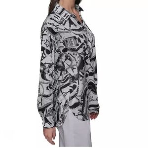 KARL LAGUERFELD Women's blouse Black and White Graphic Top Mediun NEW
